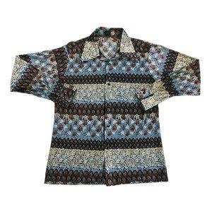 Vintage Plumage 70s Disco Rockabilly Atomic Button Up Shirt Medium Shiny Paisley